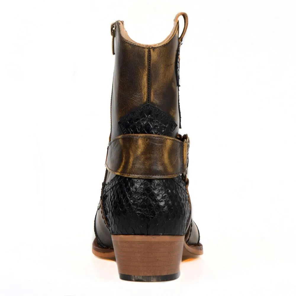 Cowboy Ankle Boots For Men Black Snake Printed