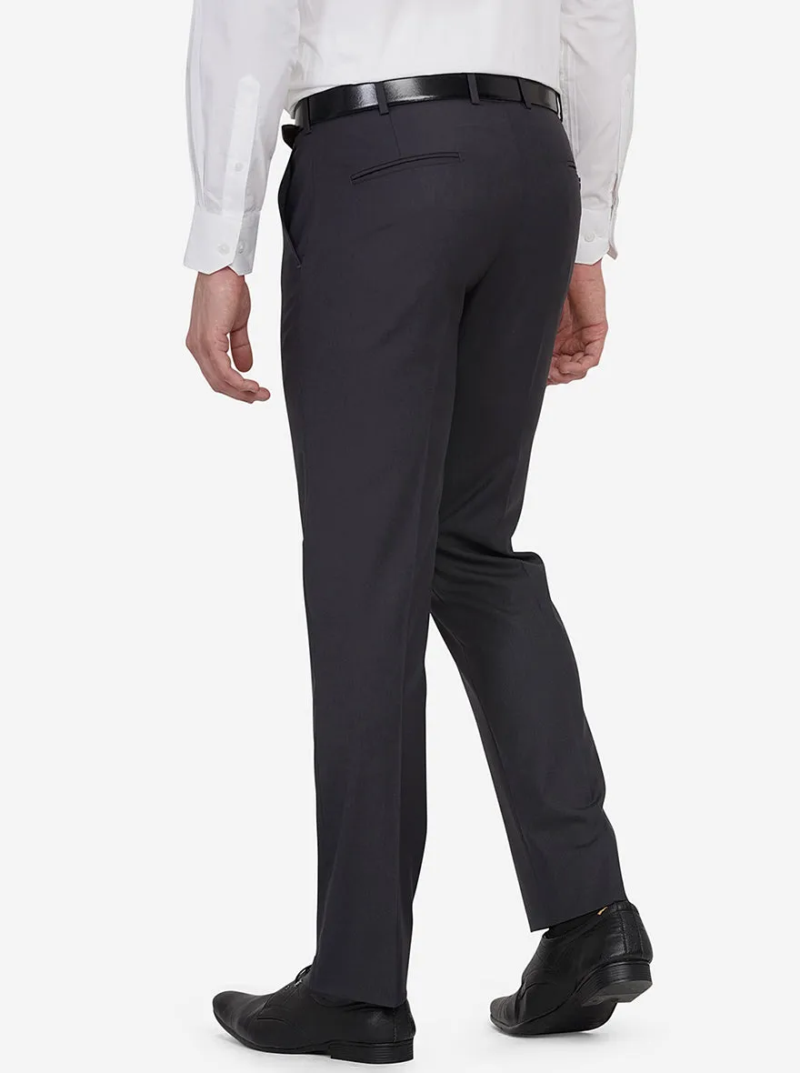 Dark Grey Solid Slim Fit Formal Trouser | Greenfibre