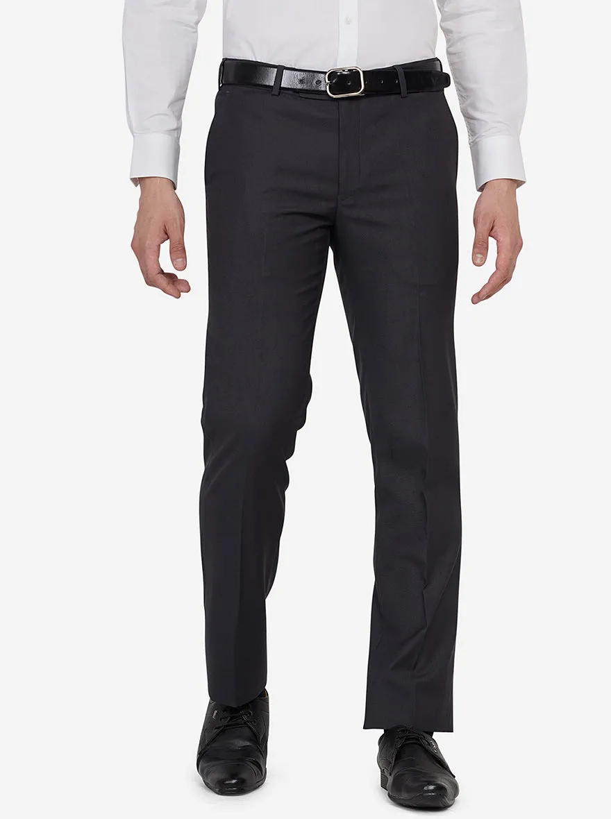 Dark Grey Solid Slim Fit Formal Trouser | Greenfibre