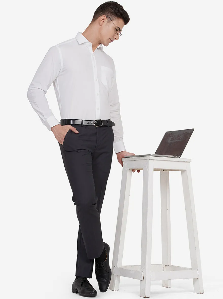 Dark Grey Solid Slim Fit Formal Trouser | Greenfibre