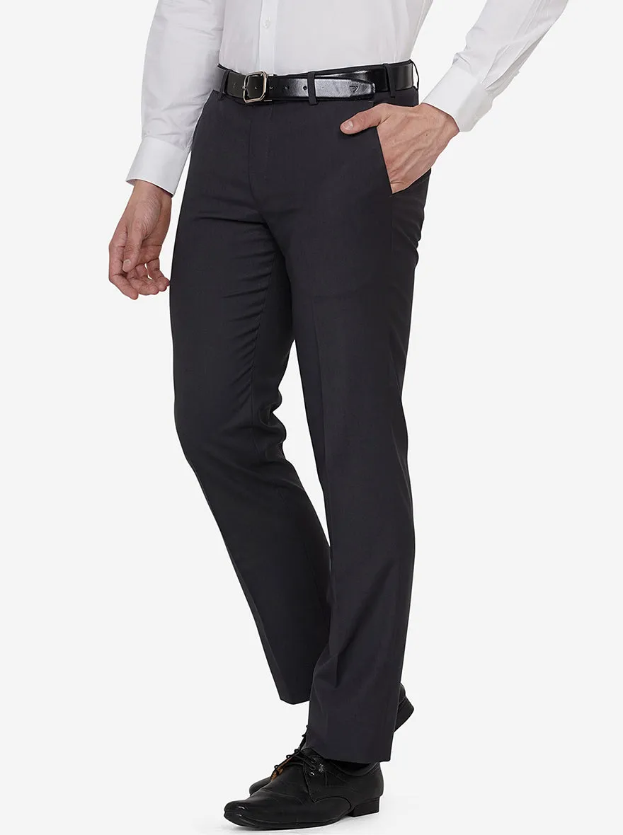 Dark Grey Solid Slim Fit Formal Trouser | Greenfibre