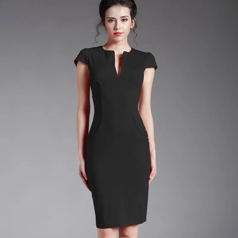 Deep V bodycon bandage Business work office Party Pencil sheath vintage women summer casual dress 521
