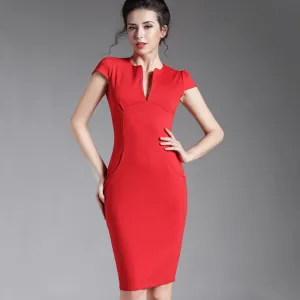 Deep V bodycon bandage Business work office Party Pencil sheath vintage women summer casual dress 521