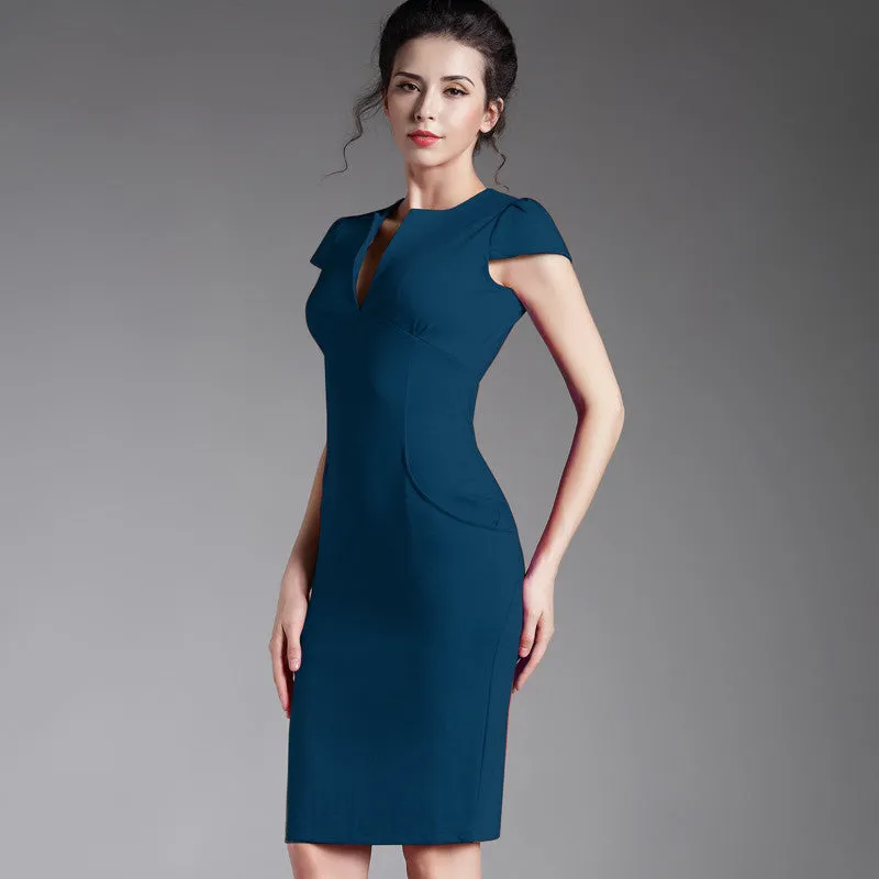 Deep V bodycon bandage Business work office Party Pencil sheath vintage women summer casual dress 521