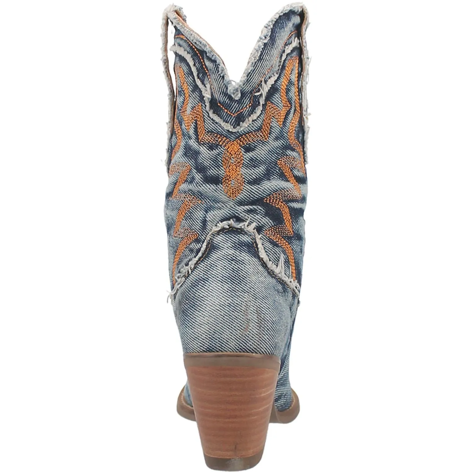 Dingo Ladies Y'all Need Dolly Blue Denim Fashion Western Snip Toe Boots with Orange Stitching
