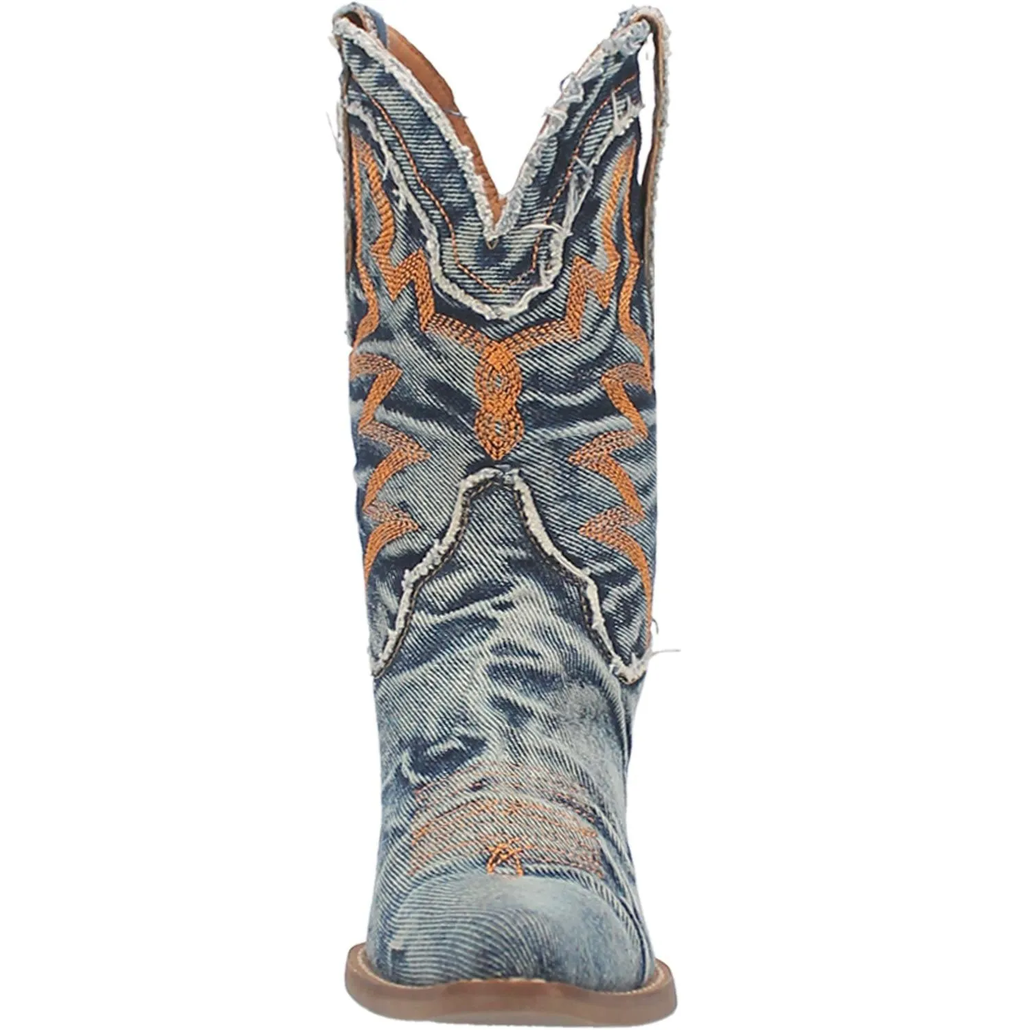 Dingo Ladies Y'all Need Dolly Blue Denim Fashion Western Snip Toe Boots with Orange Stitching