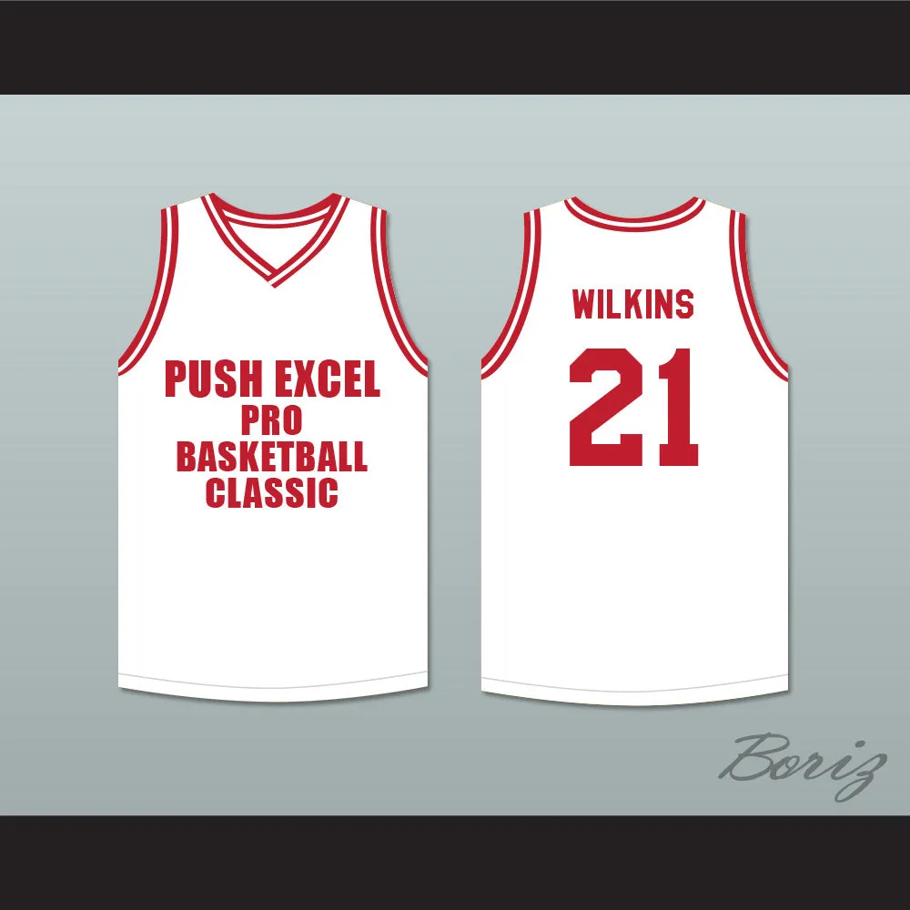 Dominique Wilkins 21 Push Excel Pro Basketball Classic White Basketball Jersey 1988 Charity Event