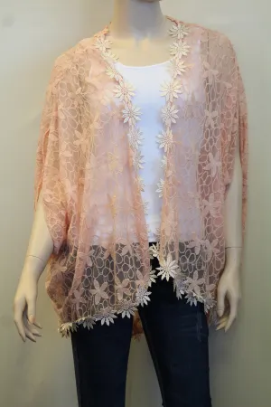 Double Zero | Salmon Floral Lace Cardigan