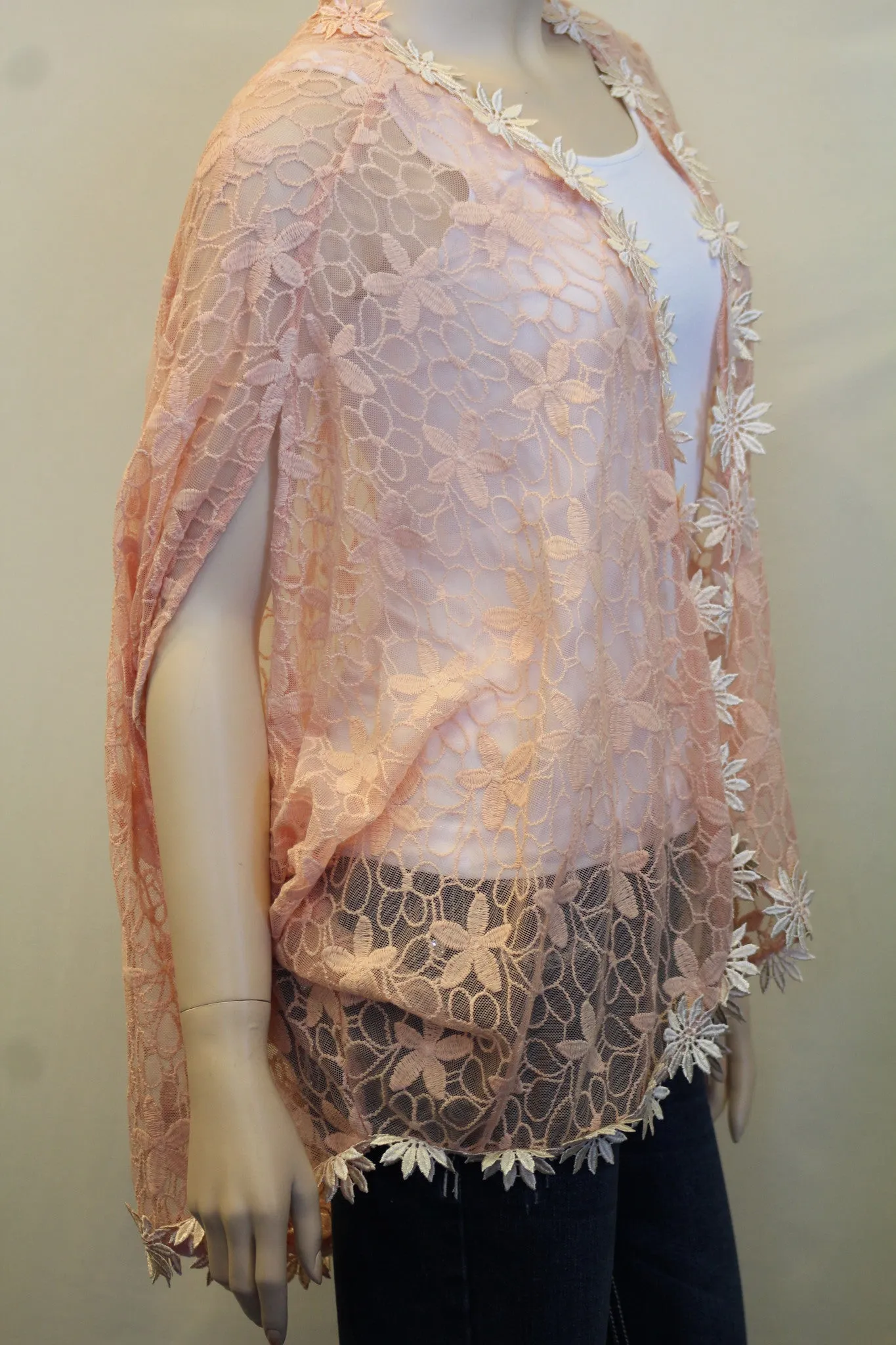 Double Zero | Salmon Floral Lace Cardigan