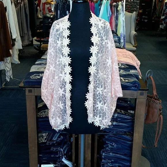 Double Zero | Salmon Floral Lace Cardigan