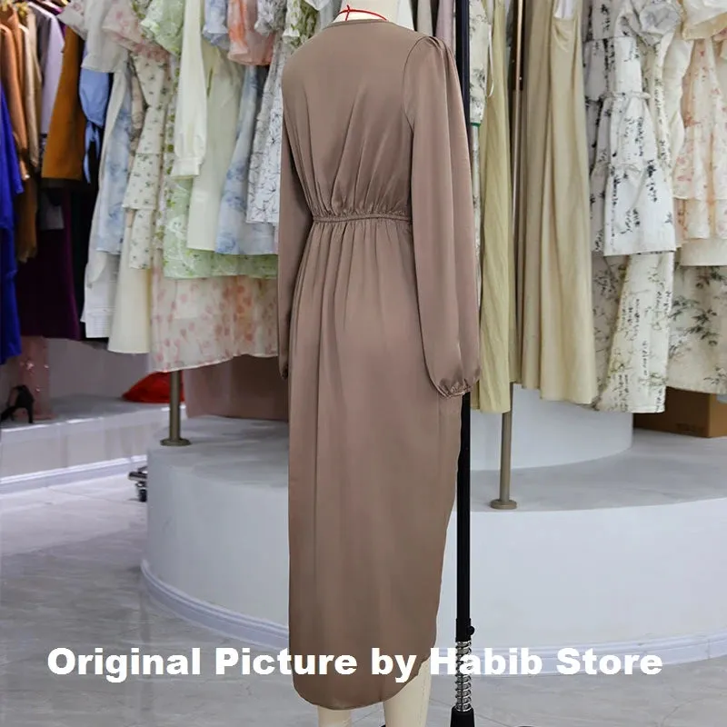 Elegant Satin Long Sleeve Midi Dress for Women
