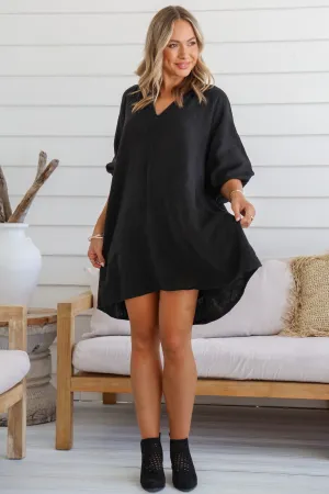 'Felicity' Midi Linen Dress - Black