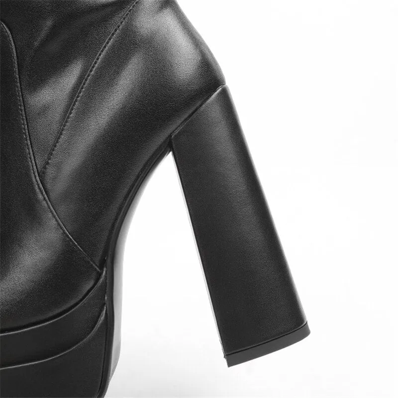 Female Double Layer Platform Square Toe Big Size Boots