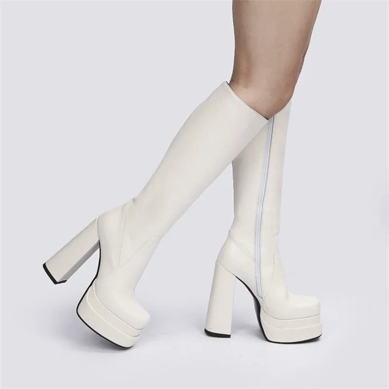 Female Double Layer Platform Square Toe Big Size Boots