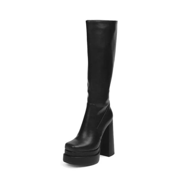 Female Double Layer Platform Square Toe Big Size Boots