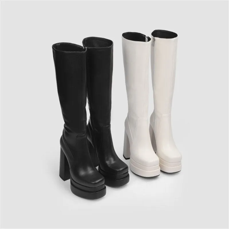 Female Double Layer Platform Square Toe Big Size Boots