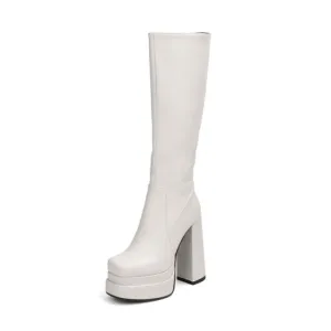 Female Double Layer Platform Square Toe Big Size Boots