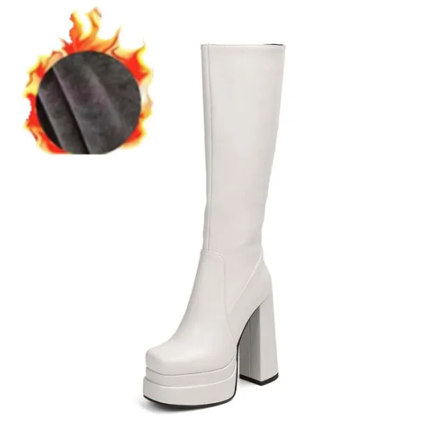 Female Double Layer Platform Square Toe Big Size Boots