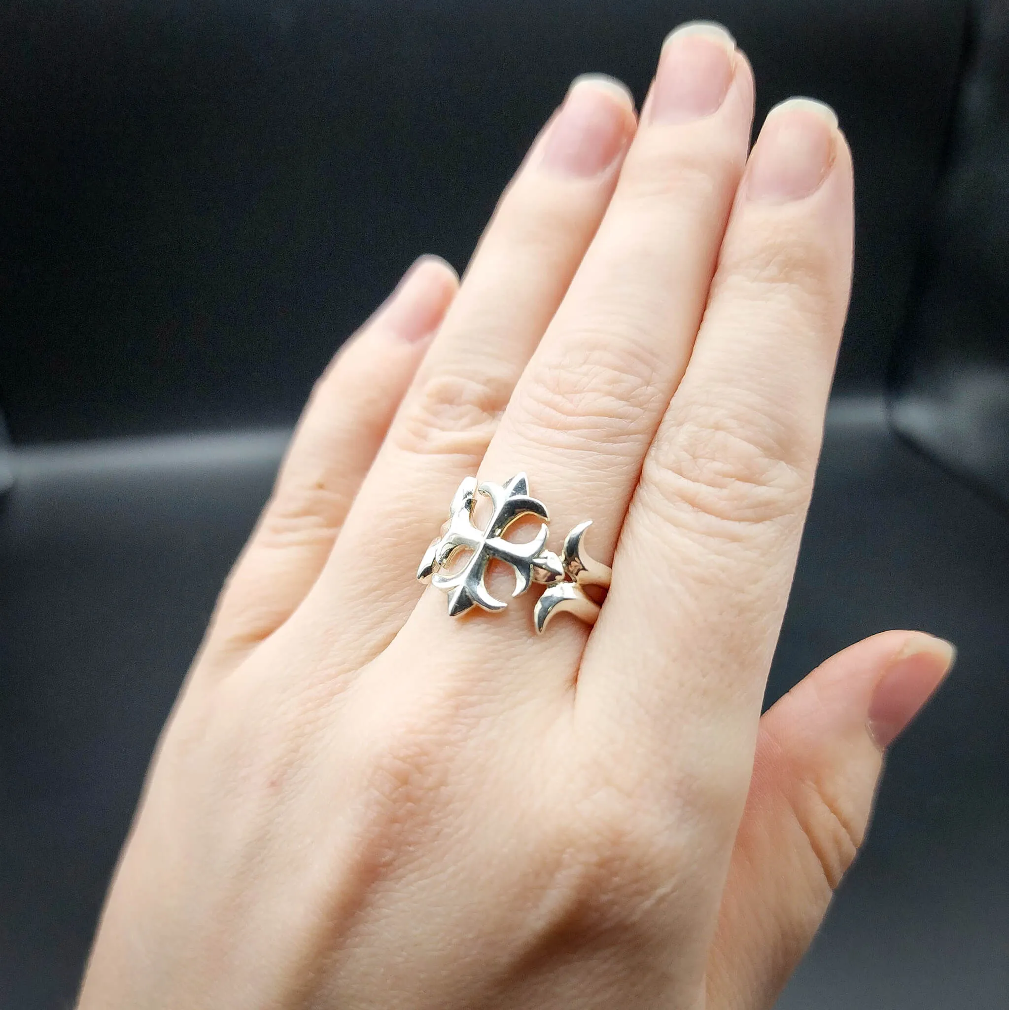 Fleur De Lis Silver Cross Ring