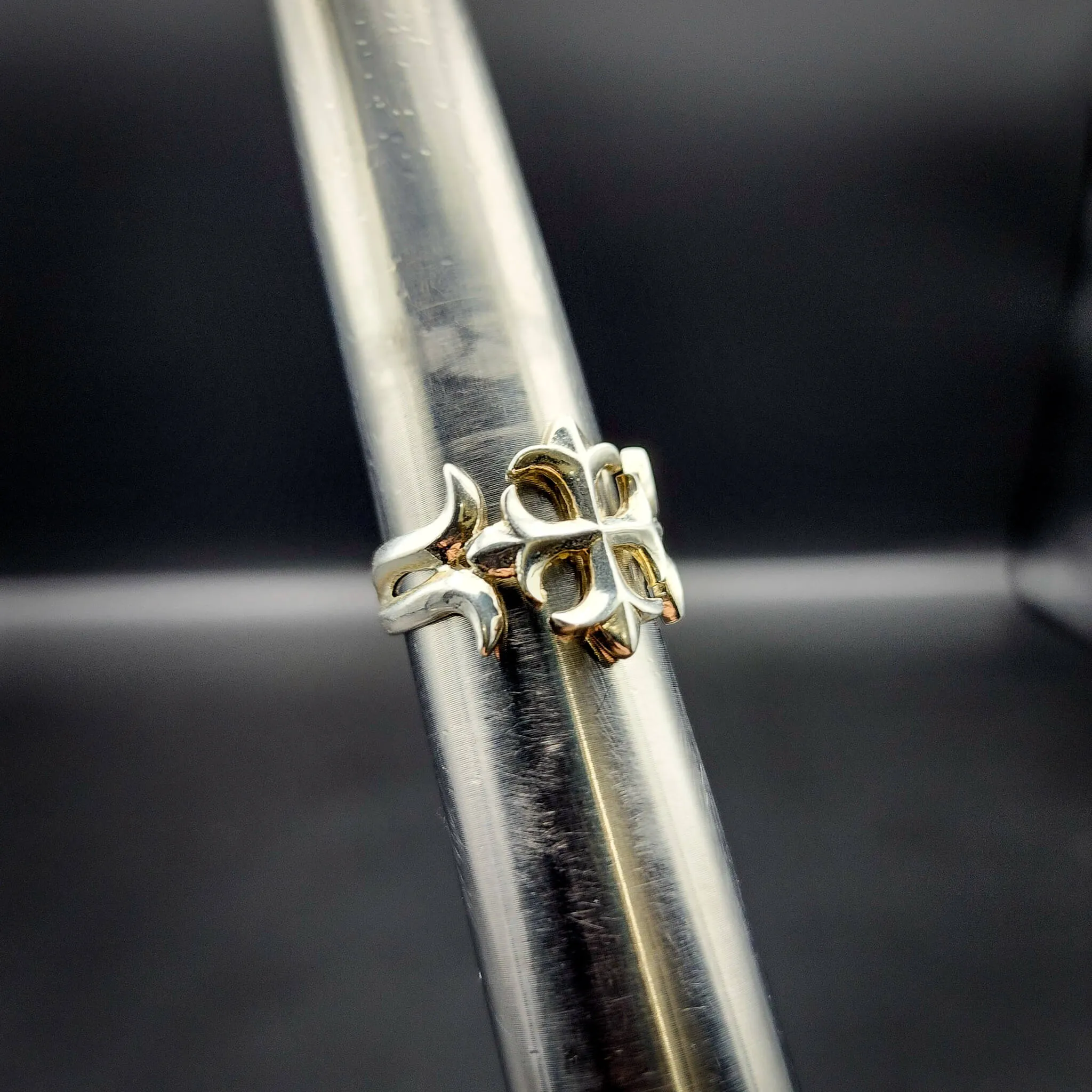 Fleur De Lis Silver Cross Ring