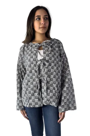 Floral Harmony Tie-Front Blouse