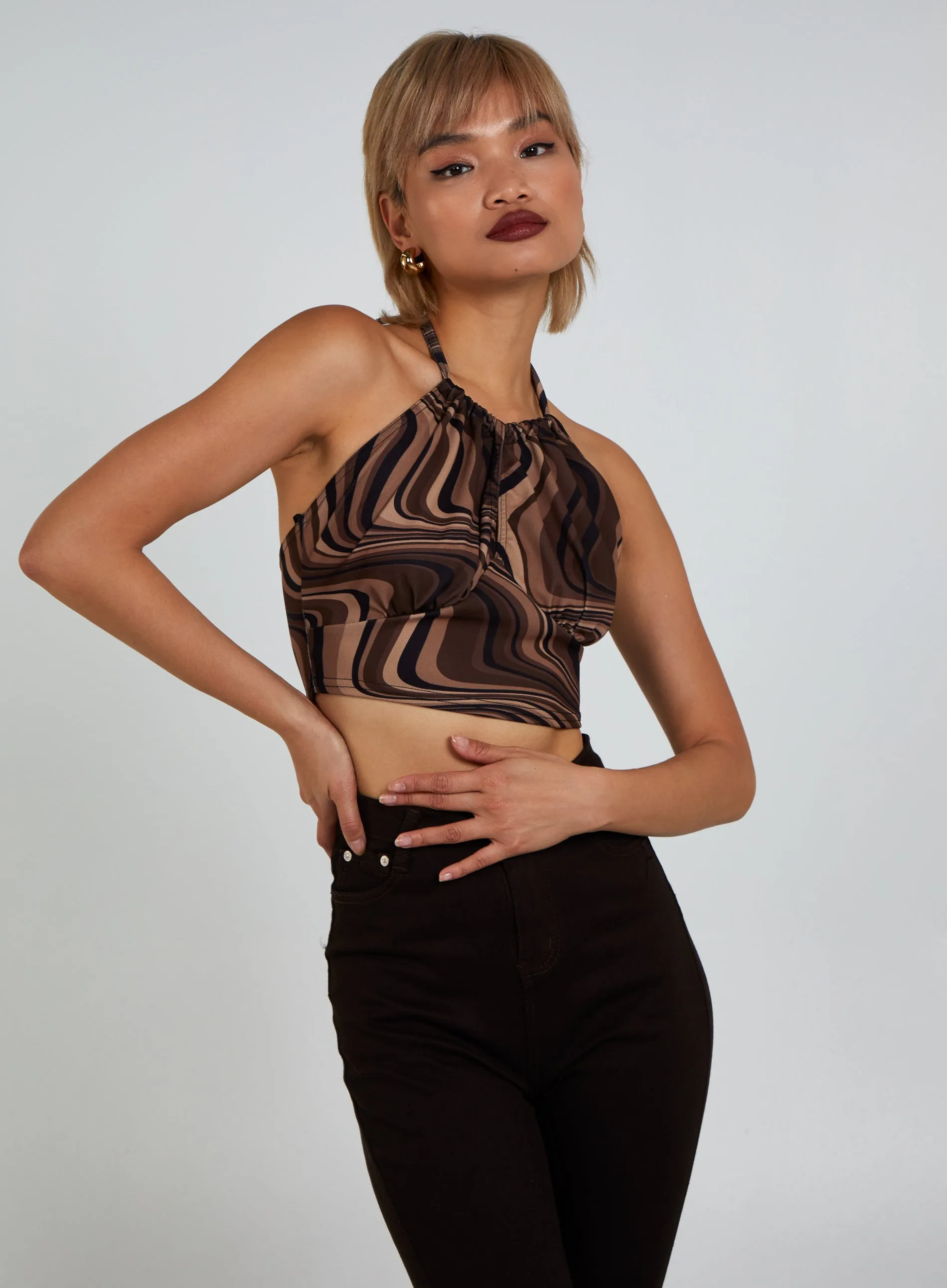 Halter Neck Marble Print Top