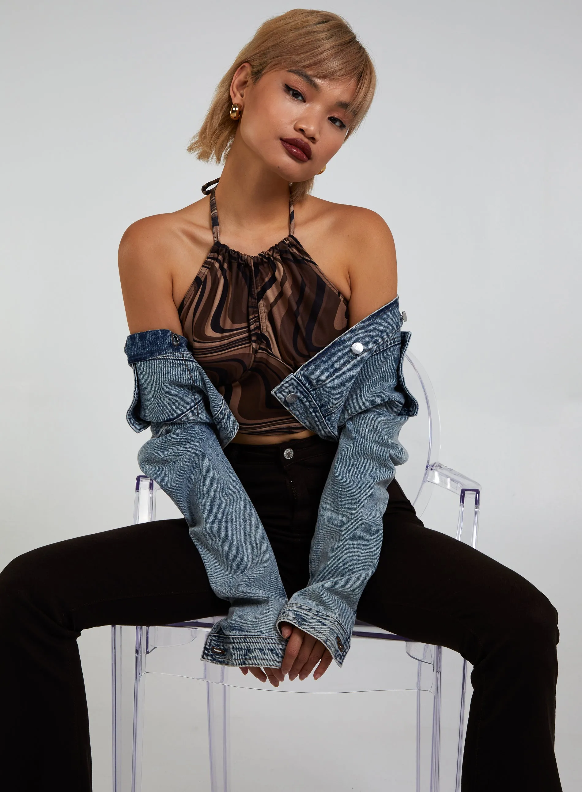 Halter Neck Marble Print Top