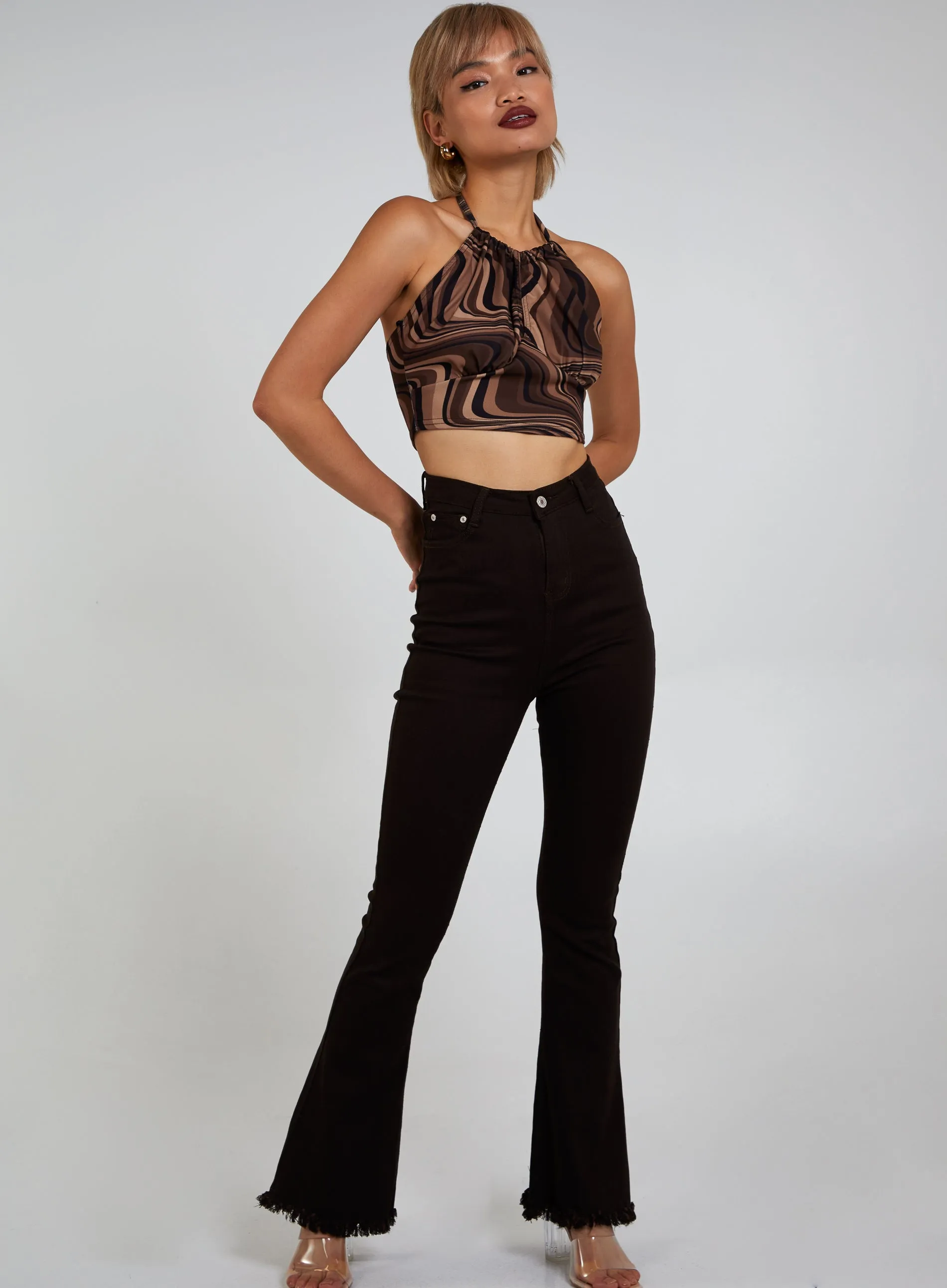 Halter Neck Marble Print Top