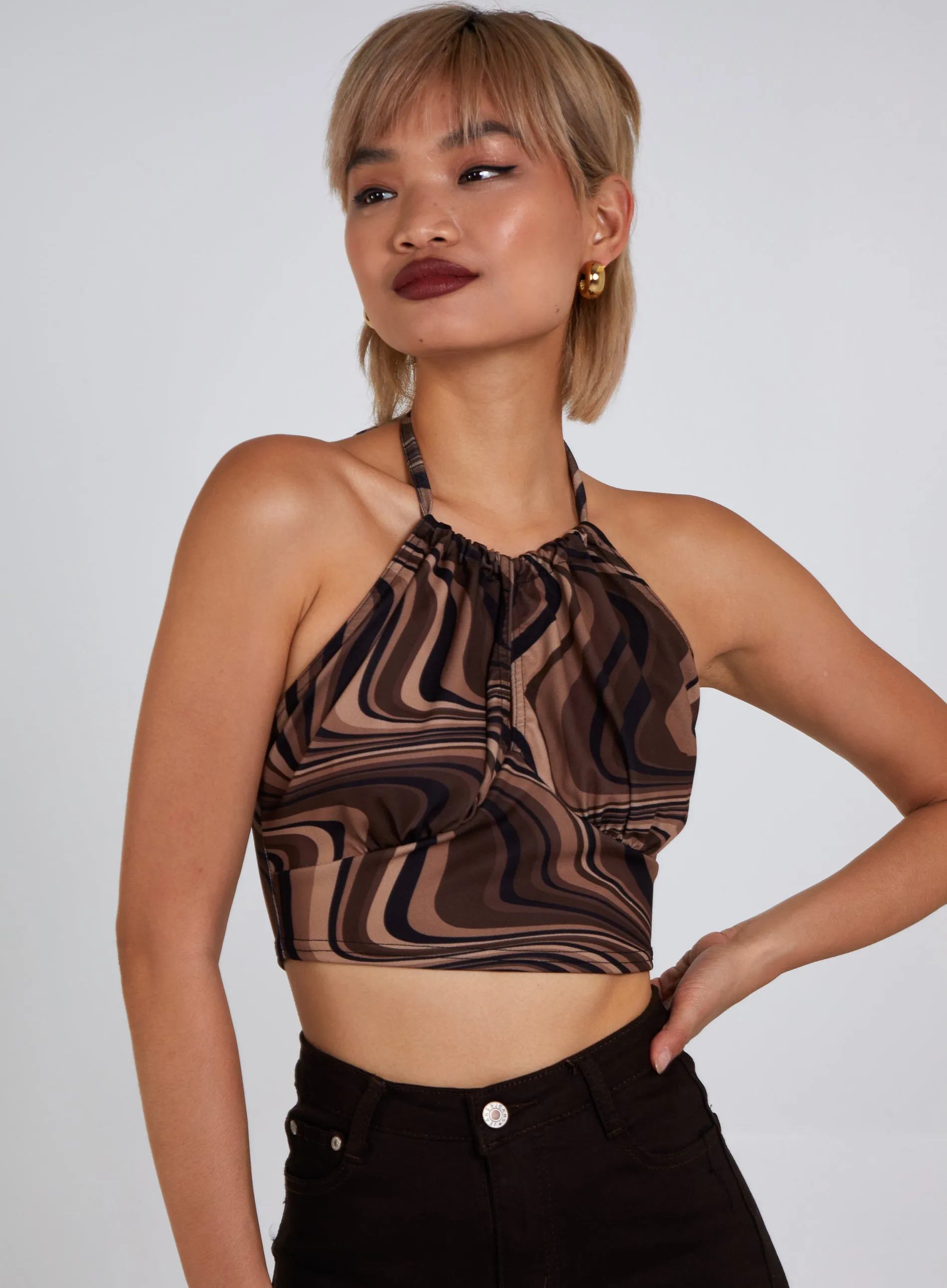 Halter Neck Marble Print Top