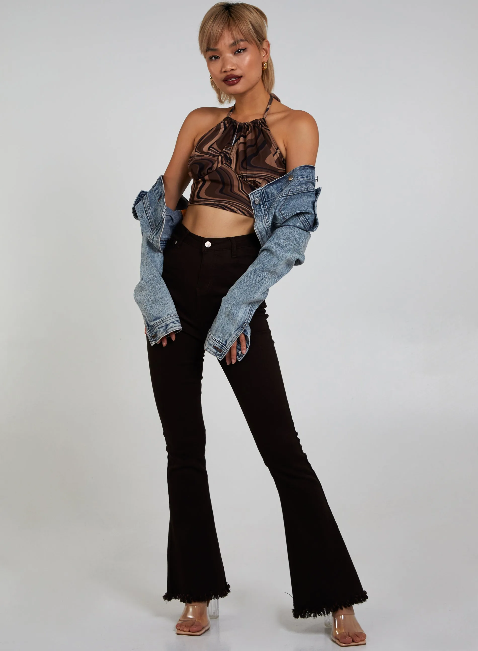 Halter Neck Marble Print Top