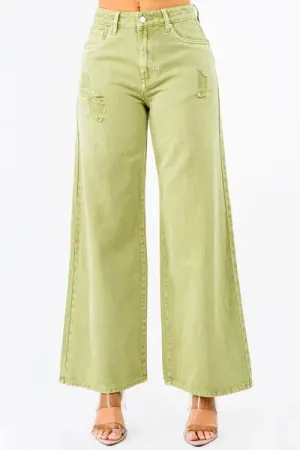 Hazel Blues® |  American Bazi High Waist Distressed Wide Leg Jeans