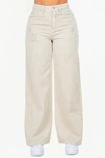 Hazel Blues® |  American Bazi High Waist Distressed Wide Leg Jeans
