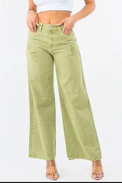 Hazel Blues® |  American Bazi High Waist Distressed Wide Leg Jeans