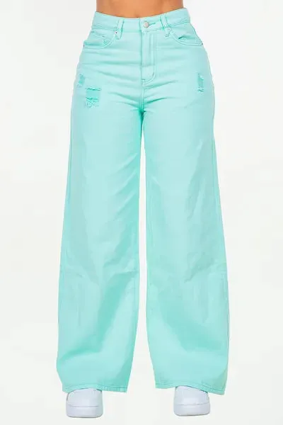 Hazel Blues® |  American Bazi High Waist Distressed Wide Leg Jeans