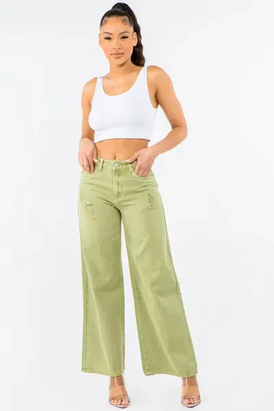 Hazel Blues® |  American Bazi High Waist Distressed Wide Leg Jeans