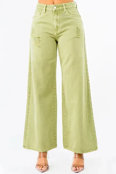 Hazel Blues® |  American Bazi High Waist Distressed Wide Leg Jeans