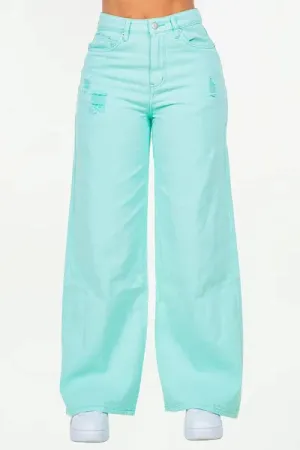 Hazel Blues® |  American Bazi High Waist Distressed Wide Leg Jeans