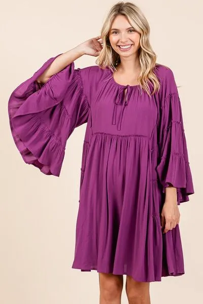 Hazel Blues® |  Mittoshop Frill Tie Neck Bell Sleeve Dress