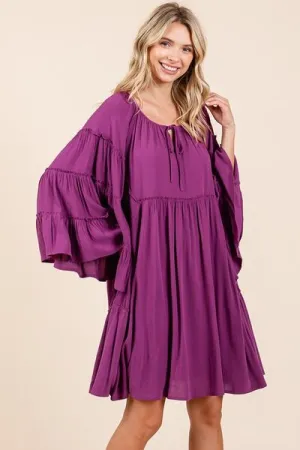 Hazel Blues® |  Mittoshop Frill Tie Neck Bell Sleeve Dress