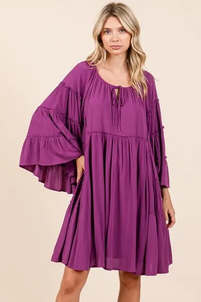 Hazel Blues® |  Mittoshop Frill Tie Neck Bell Sleeve Dress
