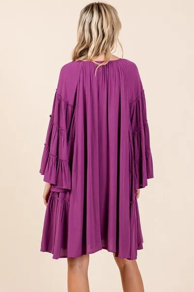 Hazel Blues® |  Mittoshop Frill Tie Neck Bell Sleeve Dress