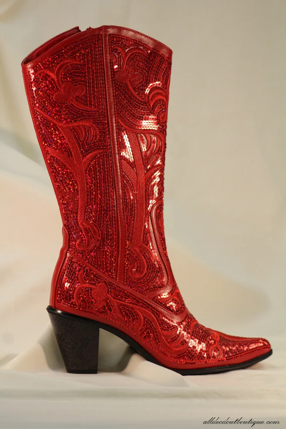 Helen's Heart | Full Embellished Sequin Red Boot