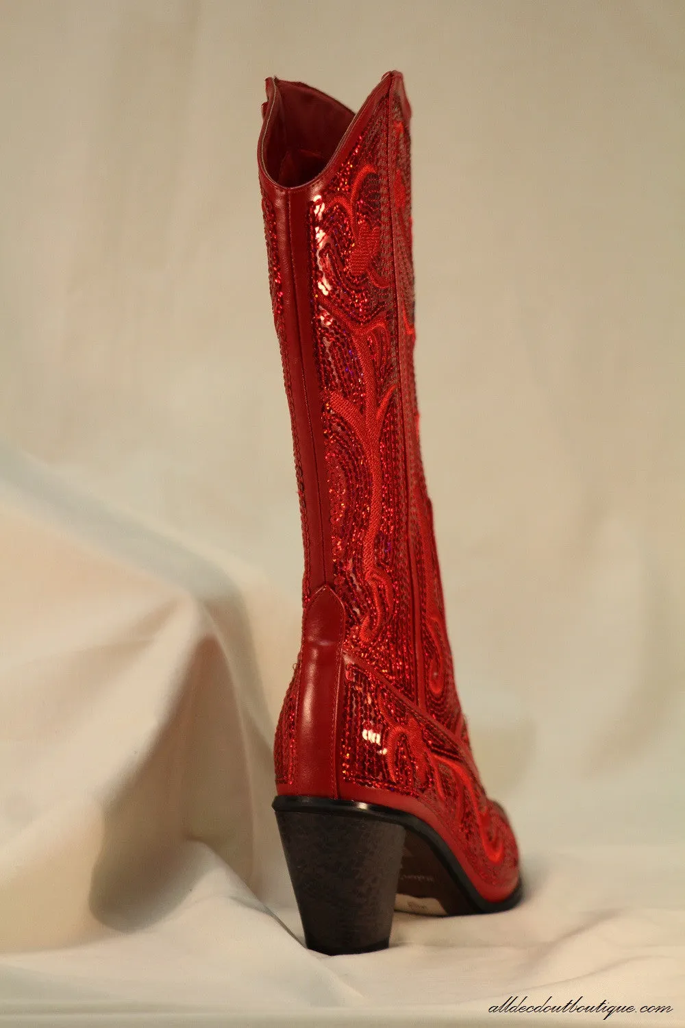 Helen's Heart | Full Embellished Sequin Red Boot