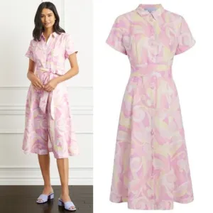 HILL HOUSE The Lily Dress Candy Kaleidoscope Linen Midi Short Sleeve Sz XXS NEW