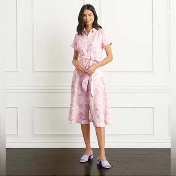 HILL HOUSE The Lily Dress Candy Kaleidoscope Linen Midi Short Sleeve Sz XXS NEW
