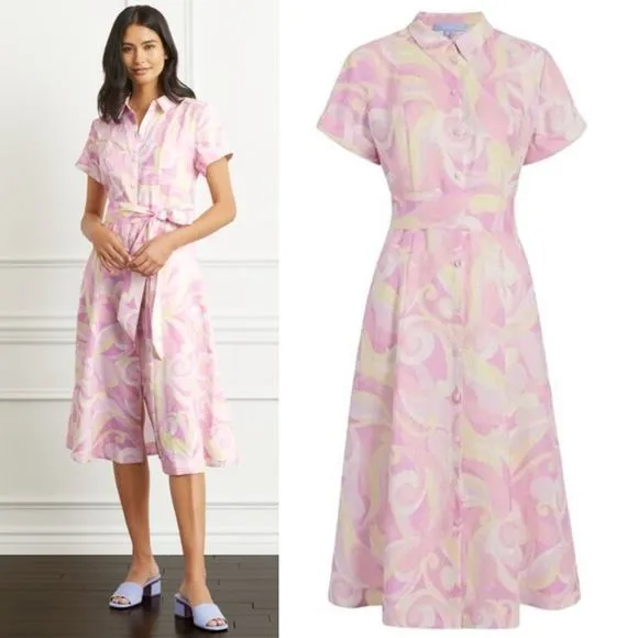 HILL HOUSE The Lily Dress Candy Kaleidoscope Linen Midi Short Sleeve Sz XXS NEW