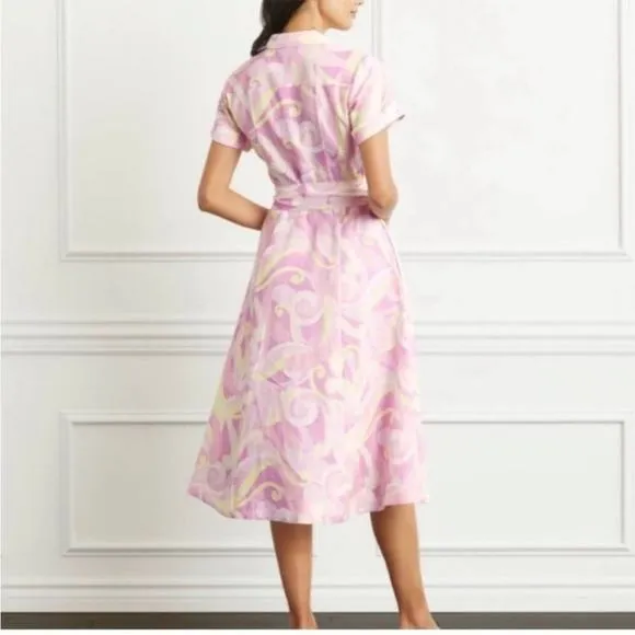 HILL HOUSE The Lily Dress Candy Kaleidoscope Linen Midi Short Sleeve Sz XXS NEW