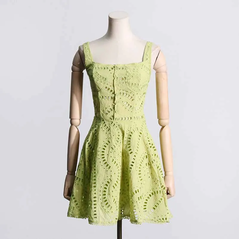 Hollowed Mini Dress Square Neck A Line Short Dress
