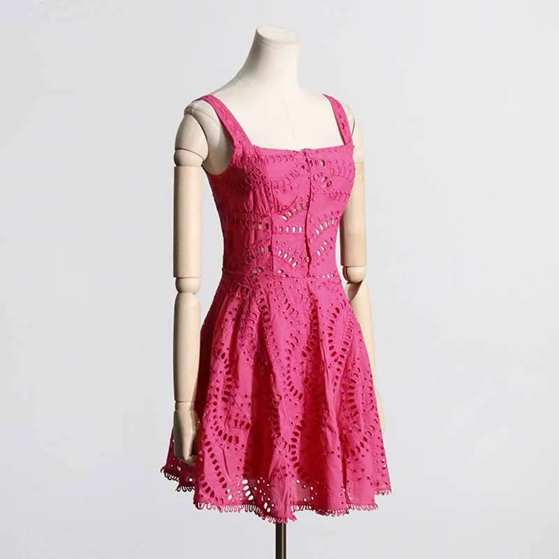 Hollowed Mini Dress Square Neck A Line Short Dress