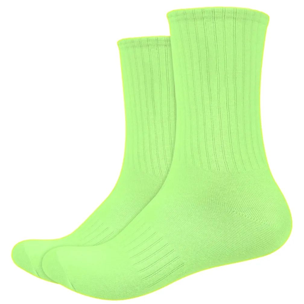 IDENTITY Apparel Unisex Colored Crew Length High Cut Cotton Socks with Striped Ribbing and Arch Support